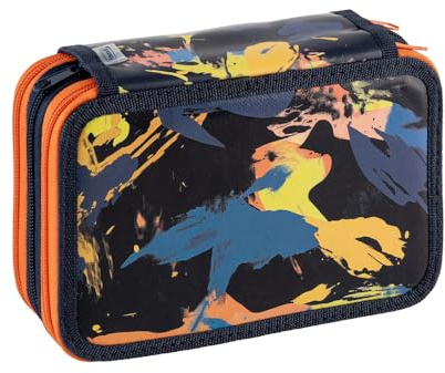 Favorit Pennfodral, 3 fack, skolmaterial med kontorsmaterial, 20 x 13 x 7,5 cm, kamouflage svart