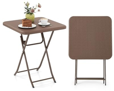 GIANTEX Klappbarer Balkontisch, quadratischer Gartentisch für 4 Personen mit Rattanstruktur, HDPE-Tischplatte & Metallrahmen, tragbarer Klapptisch für Garten, Hof, Terrasse, Rasen