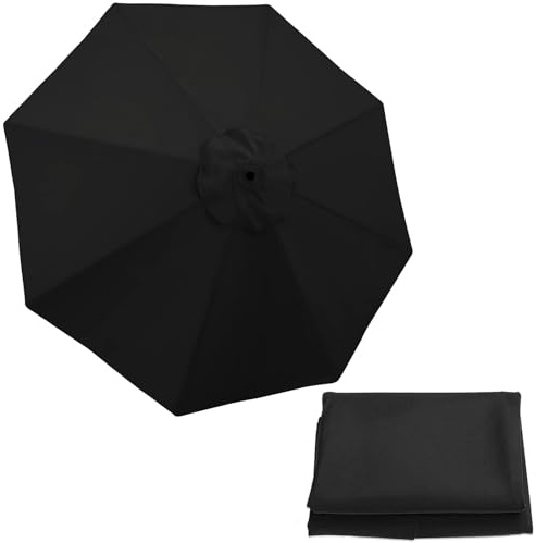Toile de Rechange pour Parasol de Jardin, Housse de Parasol déporté à 8 Baleines, pour terrasse, Plage, Jardin et Piscine (Noir, 350 cm)