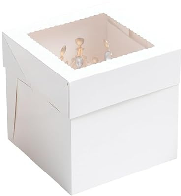 ZFQSONGZE 2-Pack Clear-Window 12-Inch Tall Cake Boxes | 12-inch tall boxes with clear windows, easy assembly for wedding/birthday cake display.