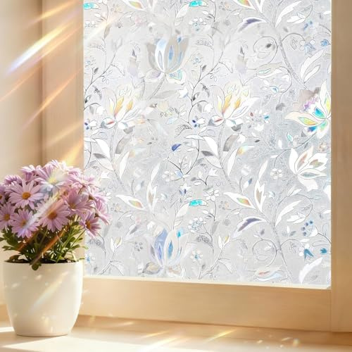 shinfly Fensterfolie Blickdicht Selbsthaftend | Sichtschutzfolie Fenster | Fensterfolie Bunt Statisch Haftend 44,5 x 200 cm | Stained Glass Window Film Anti-UV Für Büro Wohnzimmer Schlafzimmer Küche