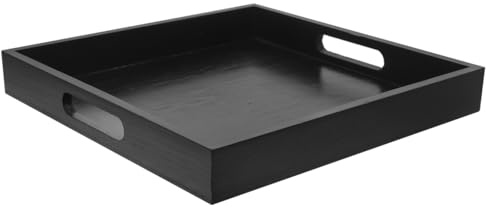 Bestyash Schwarzes Quadratisches Serviertablett Holz 11.81 Zoll Mit Griffen rutschfest Servierplatte FüR FrüHstüCk Snack Kaffee Und Party