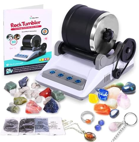 Rock Tumbler Kit de démarrage complet de polissage de pierre avec minuterie de 7 jours pour le bricolage des pierres précieuses, quartz rose, pour enfants et adultes