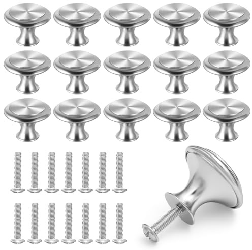 Lusofie Tiradores de muebles plateados, 15 unidades, 3 cm, acero inoxidable, pomos para cajones, cajones, armarios, cajones y cajones