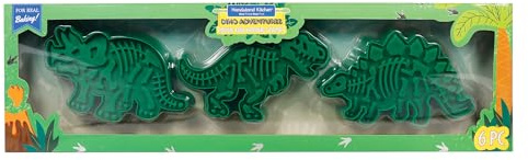 Handstand Kitchen Fossil Fun Dinosaur Bones T-Rex, Stegasaurus and Triceratops Cookie Stamp Cutter Set