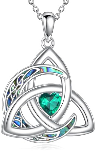 YFN Keltischer Mond Kette Sterling Silber Dreifaltigkeitsknoten Triquetra Anhänger Kette Keltisch Schmuck Geschenke für Damen Herren