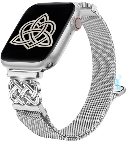 BEEXI Metal Compatible with Apple Watch Straps 42/41/40/38/49/46/45/44/42mm Women, Milanese Loop Mesh Celtic Knot Dressy Strap for iWatch Series 11 10 9 8 7 6 5 4 3 SE/Ultra 3 2 1