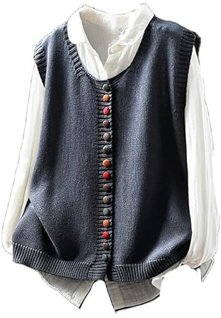 RWGSNB Gilet in Maglia Donna Cardigan Senza Maniche Lavorato a Maglioni Donna Morbido Maglione Cotone Elegante Colorato con Bottoni Pullover Lavorato a Maglioni Top alla Moda Aperto sul Davanti Casu
