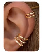Morfetto Ear Cuff Gold Wasserfest - 4 Paar Ohrclips Damen Ohne Ohrloch 14K Vergoldet Ohrklemmen Fake Helix Piercing Knorpel Hypoallergen Clip on Ohrringe Verstellbare Ohrmanschetten gedrehtes Gold