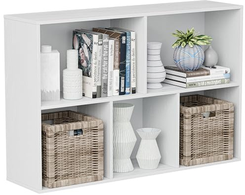 VDNEND Bücherregal Holz mit 5 Fächern und Geschlossener Rückwand, Würfelregal Weiß, Standregal, Raumteiler Regal, Aufbewahrungsregal für Wohnzimmer, Büro, Schlafzimmer, Kinderzimmer, 91,4 x 61 x 24 cm