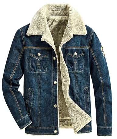 Generisch Veste en jean pour homme - Doublure chaude - Veste d'hiver mi-saison - Manteau en jean épais - Avec poches de poitrine - Veste thermique