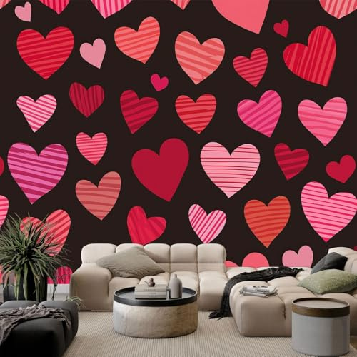 Cartoon Stil Kinderzimmer Fototapete Wandbild, Romantisch Herz Streifen Tapeten Vliestapete für Wohnzimmer Schlafzimmer Kinder Fototapete B350 x H256 cm - leicht anzubringen Wandtapete