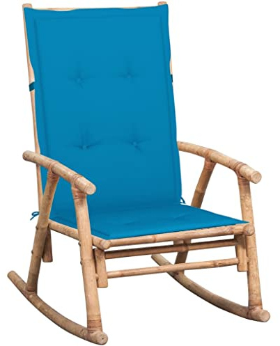 Hoopleep Sedia a dondolo in bambù con cuscino, impermeabile, 66 x 86 x 105 cm, per giardino, terrazza, esterno e interno, robusta, durevole, rilassante