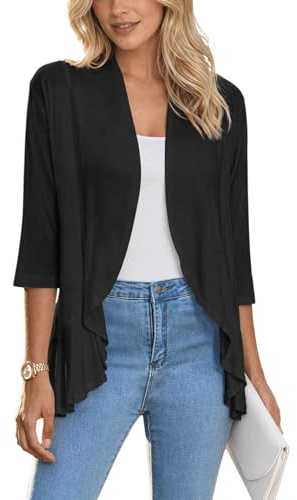 Saodimallsu cárdigan Ligero Abierto para Mujer con Manga 3/4 y Cuello de Pico