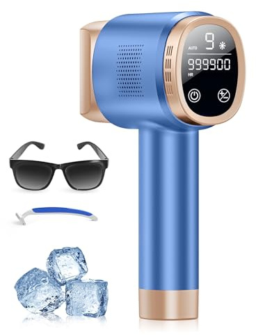 Épilateur Lumière Pulsée avec Fonction de Refroidissement, Épilation Laser sans Douleur avec 9 Niveaux D'énergie pour Femmes et Hommes, Visage, Aisselles, Bikini, Jambes, Corps, Blau