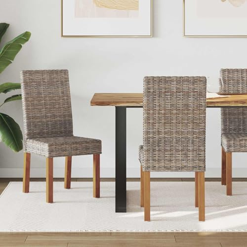 Mhdvray Esszimmerstühle Set aus Mahagoni & handgewebtem Rattan 44 x 53 x 93 cm Kubu Grau Modernes Design mit Rückenlehne & Fußstütze für Küche Esszimmer und Wohnzimmer