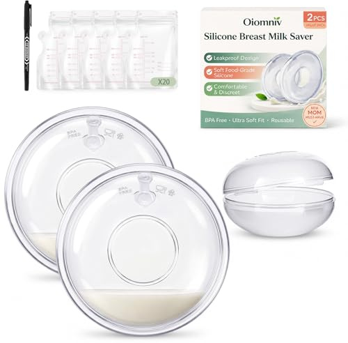 Oiomniv Breast Milk Collector Breastfeeding, Milk Collection Breast Shells | Reusable 60ML Breastmilk Collection Cups Silicone Milk Collection BPA Free with 20 PCS Breastmilk Storage Bags, 2PCS