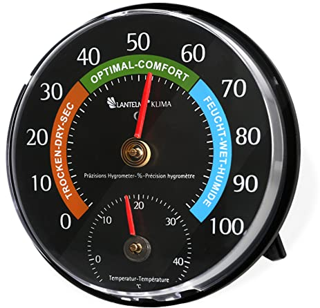 Lantelme Kombi Thermometer Hygrometer Temperatur -5 - + 45°C und Luftfeuchte 0% - 100% rel. Analog | Präzise Anzeigen für Schimmelschutz Raumklima und Heizkosten im Innenbereich