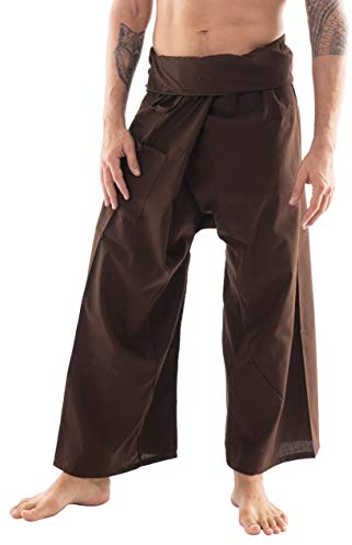 CandyHusky Thai Fisherman Pants - Lightweight Cotton Men Lounge Pants for Men, Yoga, Hippie, Pirate Pants Style Brown