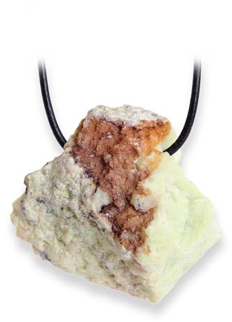 Budawi® Grüner Opal Anhänger – Naturstein gebohrt mit polierter Fläche – Lederband inklusive – Schmuck Unikat – Geschenk im Organza Säckchen