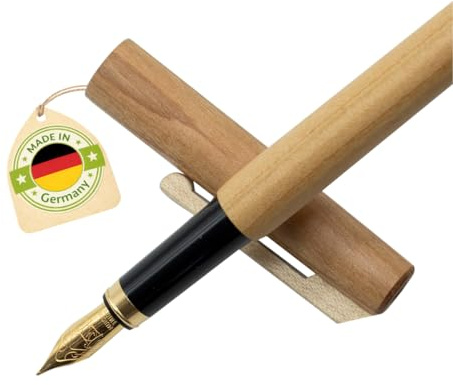 4betterdays.com NATURlich leben! Füller/Füllfederhalter inkl. GRATIS Tintenkonverter aus geöltem Kirschholz- Federstärke M - nachhaltige Handarbeit aus Deutschland