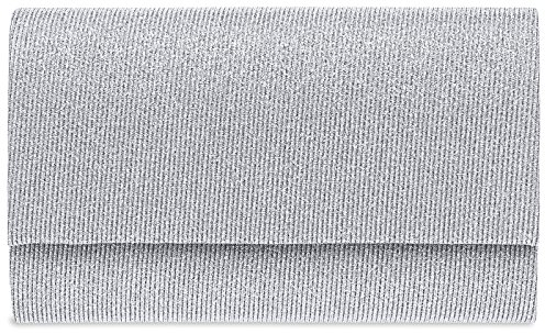 Caspar TA400 Damen elegante Glitzer Stoff Clutch Tasche/Abendtasche mit langer Kette, Farbe:silber, Größe:One Size