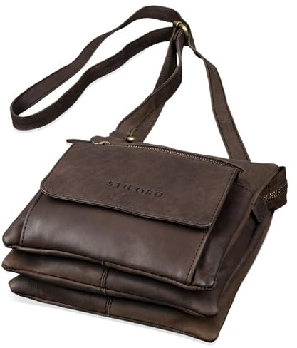 STILORD Leon Schultertasche klein Leder Herren Damen Umhängetasche Vintage Handtasche Ledertasche Crossbody Herrentasche Farbe:Cognac - braun