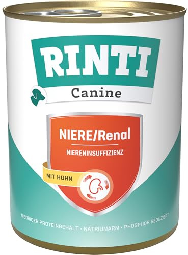 RINTI - Canine NIERE/Renal | Diät Nassfutter für ausgewachsene Hunde zur Unterstützung der Nierenfunktion. Alleinfutter mit reduziertem Natrium- und Phosphorgehalt in der Dose | 6x800g Huhn