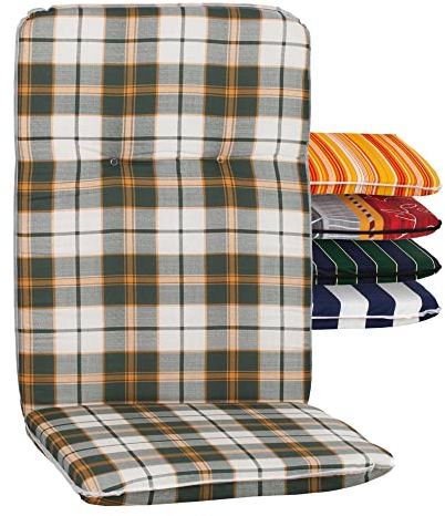 Beo Hochlehner Auflagen Waschbar Bali | Made in EU nach Öko-Tex Standard | Atmungsaktive Gartenstuhlauflagen Hochlehner mit Halteband | UV-beständige Auflagen Hochlehner in Beige-Grün Kariert