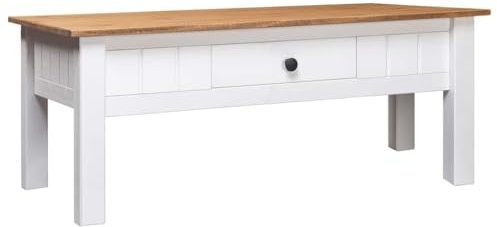 vidaXL Massivholz Panama-Kiefer Couchtisch 1 Schublade Beistelltisch Wohnzimmertisch Sofatisch Kaffeetisch Holztisch Weiß 100x60x43,5cm