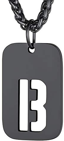 Richsteel Halskette Herren Kette Männer mit Buchstaben A-Z Schwarz Anhänger | Kette Buchstaben 55+5cm Anhänger für Herren Dogtag Namenskette Partnerkette mit Geschenkebox Personalisierbar Gravuren