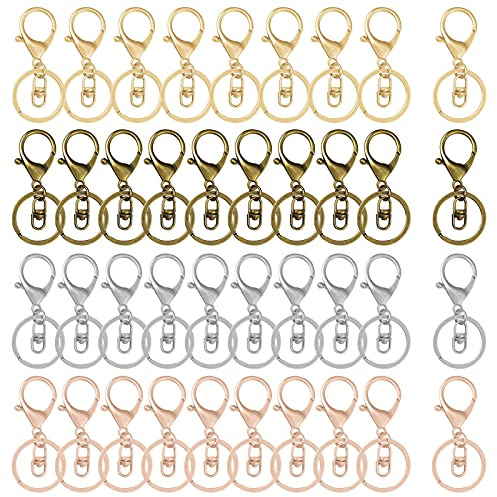 40pcs Lobster Claw Clasp Keychain,Swivel Clasps Hook Metal Lobster Clasp Key Ring Loop Key with Flat Split Ring Swivel Clasps for Jewelry Keychain DIY Crafts Making(4 Colors)