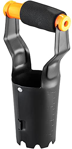 KADAX Pflanzlochstecher aus Metall, Automatikpflanzer mit bequemem Griff aus Kunststoff, Blumenzwiebelpflanzer mit Auslöseautomatik und Tiefenskala (Schwarz/orange)