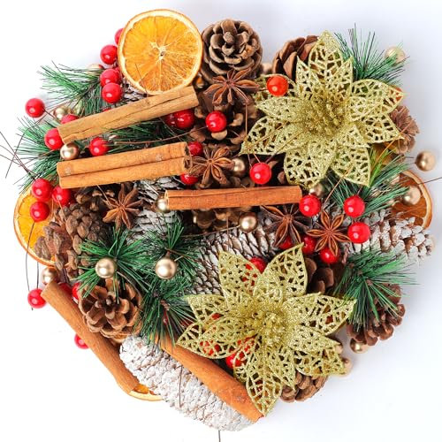 Fox·Bunny Christmas Wreath Making Supplies, 248Pcs Wreath Making Kit, Artificial Pine Branches, Pine Cones and Artificial Berries for Christmas Wreath Decoration