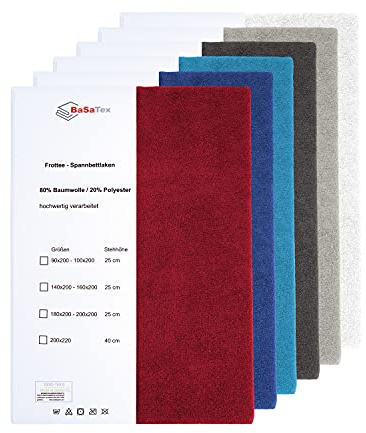 BaSaTex Flausch Spannbettlaken, 180x200 200x200 cm, Bordeaux | Baumwolle, Frottee Spannbetttuch, 80% 20% Polyester
