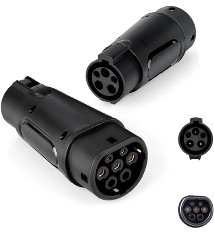 Black 32A 7.2 kW Type 1 to Type 2 Ev Charging Cable Car Charger Adapter - 1-Phase Connector With Protective Case