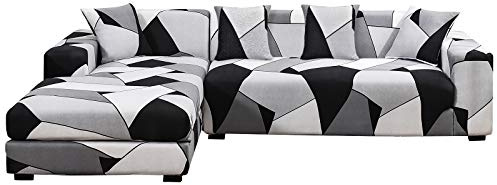 TOPCHANCES Sofa überzug 3 Sitzer L Form - Weiche Anti-Rutsch-Stretch gedruckt Sofa Cover Couch Abdeckung Möbelschützer mit 4 Kissenbezüge für L-förmige Sektional Sofa (Style 10, 3 Seats 180-230cm)