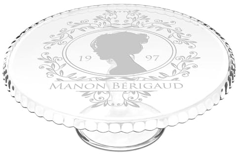 Maverton Plateau à gâteau Rond, Plat sur Pied avec Gravure pour Elle | Présentoir gâteau personnalisé, pour Femmes, Souvenir pour Anniversaire, Assiette décorative, Dame