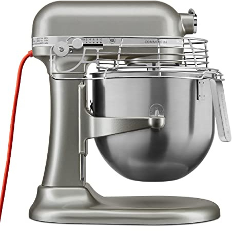 KitchenAid KSMC895CU Mélangeur de comptoir commercial de 8 litres avec protection de cuvette, 10 vitesses, entraîné par engrenages, contour argenté
