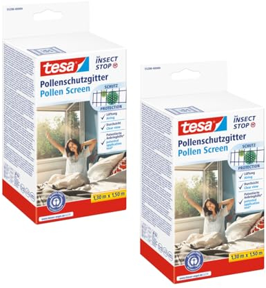 tesa Malla Antipolen, Paquete de 2, Protección transparente y recortable contra el polen, para ventanas que abren hacia adentro, Incluye cinta autoadhesiva, Gris antracita, 2x 130 cm x 150 cm