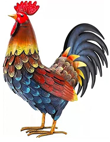 Decoración de Gallo de Metal, Diseño de Gallina para Exterior, Patio, Patio Trasero y Cocina del Hogar (Rojo)