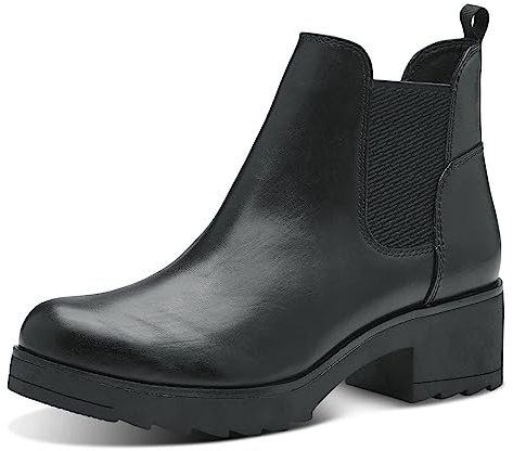 MARCO TOZZI Stivaletti Chelsea Donna in Pelle Sintetica con Tacco a Blocco, Black, 39 EU