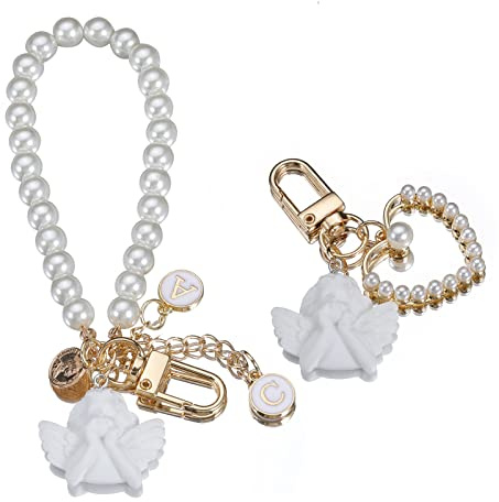 BOMULEZG Bracelet Silicone Porte-clés Avec Perles Silicone Cadeau Pour Partenaire Mère Fille Et Enfant, Blanc, 14