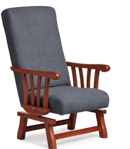 Abuelo a Gusto | Mecedora Clásica para Personas Mayores - Marengo - Brazos de Madera de Haya – Respaldo Recto 95° – Tela Antimanchas – Balancín Cómodo para Descanso, Lectura, Uso Diario