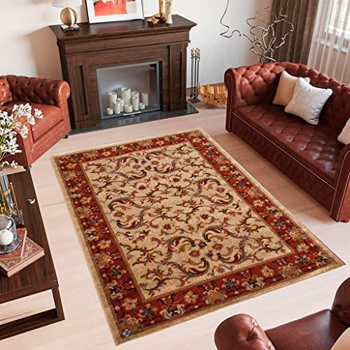 Alfombra Clásica de Pasillo para Entrada y Dormitorio, 67x125 cm, Beige | Colección de 6 medidas y 2 tonos combinables | Formato rectangular de interior pensado para el uso de cada dia