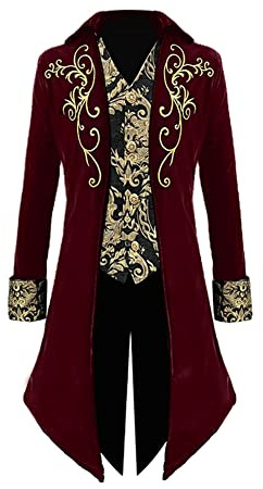 Apocrypha Herren Mittelalter Steampunk Frack Viktorianischer Prinz Jacke Gehrock, Rot/Ausflug, einfarbig (Getaway Solids), L