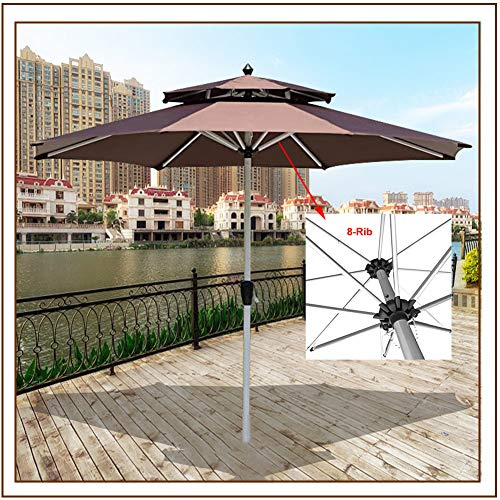 CHEMYO Parasol de Jardin de Patio avec manivelle, Parapluie de Table de marché de 270 cm, Pare-Soleil imperméable portatif, Plage de Voyage en Plein air de Bar de Restaurant Marron
