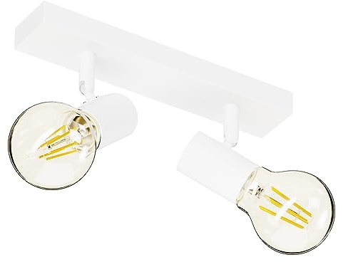 Klighten Deckenstrahler 2 Flammig E27, Vintage Industrial Deckenspot, Retro Deckenlampe Strahler Schwenkbar für Küche, Schlafzimmer, Wohnzimmer, Flur, Weiß, 26cm, Ohne Leuchtmittel