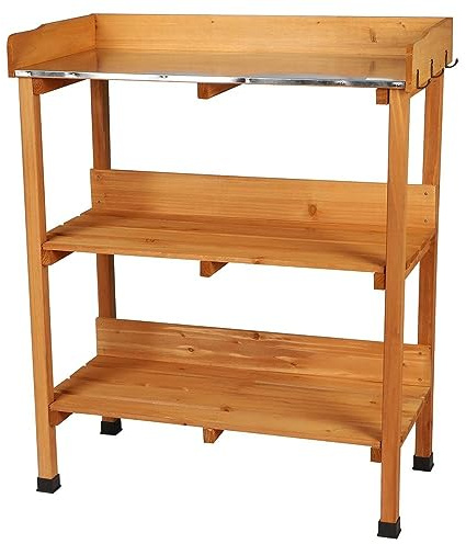 Urban Living SUNNYDAYS „Mein Garten“ UMTOPFTISCH AUS NATURHOLZ MIT 2 REGALEN 77X37XH89CM