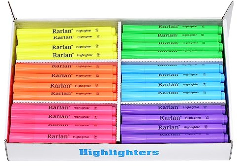 Rarlan Highlighters, Chisel Tip, Assorted Fluorescent, 72 Count Bulk Pack